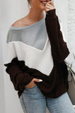 Womens Color Block Chevron Long Sleeve Pullover Sweater Knitwear