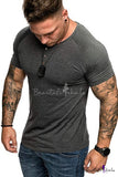 Mens Round Neck Henley Short Sleeve T-Shirt