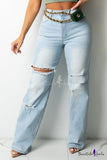 Ladies Jeans Fly High Rise Cut-Outs Full Length Flare Jeans