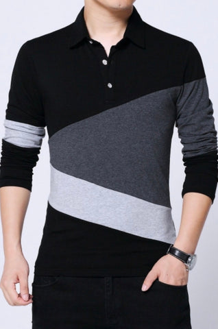 Men's Long Sleeve Colorblock Fitted Polo Shirt