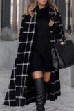 Womens Plaid Lapel Collar Woolen Coat