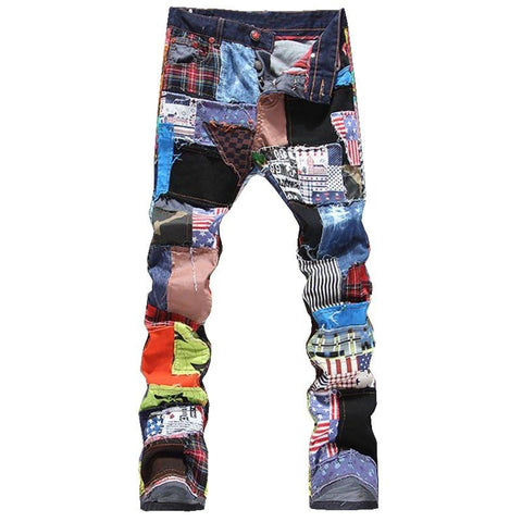 Men's colored patchwork denim jeans